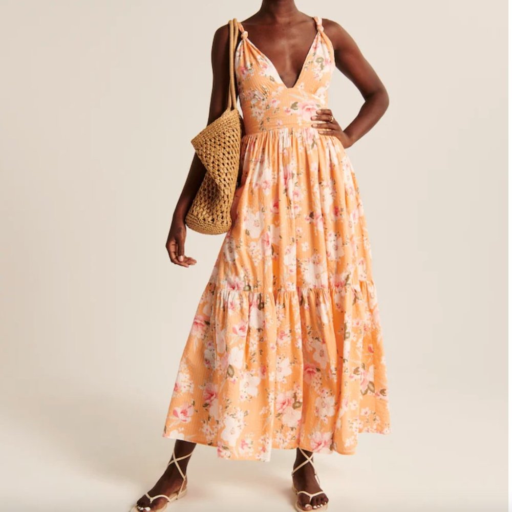 NWT Knotted Strap Seersucker Maxi Dress - Picture 2 of 5